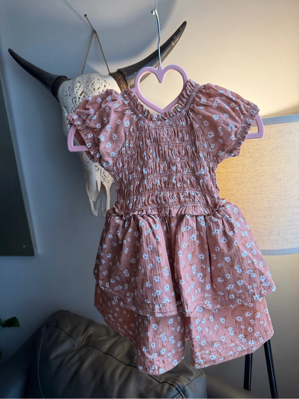 Rabbit Bear Smocked Tiered Floral Dress for Girls - Dusty Rose